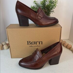 Born Ellison Women's Rich Brown Leather Heeled Shoes Sz 9